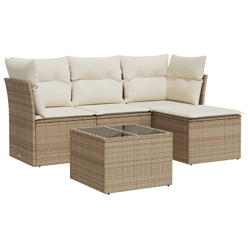 5-Delige Loungeset Met Kussens Poly Rattan Beige