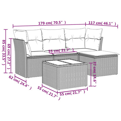 5-Delige Loungeset Met Kussens Poly Rattan Beige