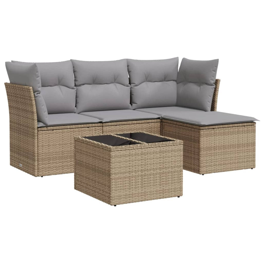 5-Delige Loungeset Met Kussens Poly Rattan Beige