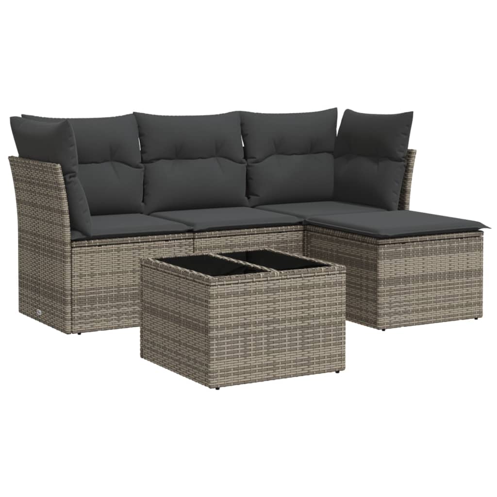 5-Delige Loungeset Met Kussens Poly Rattan Grijs