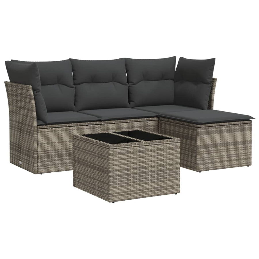 5-Delige Loungeset Met Kussens Poly Rattan Grijs