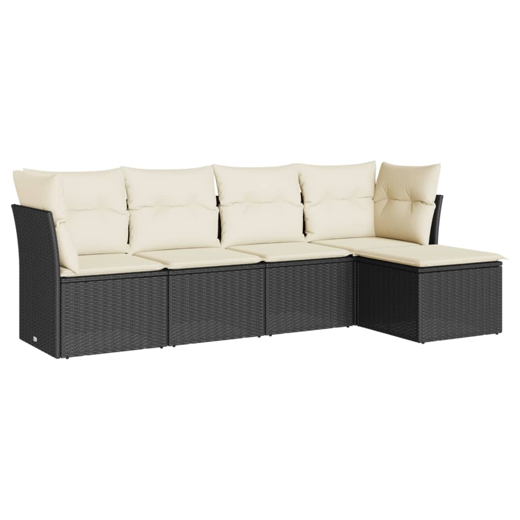 5-delige Loungeset met kussens poly rattan zwart Zwart en crème Zonder tafel