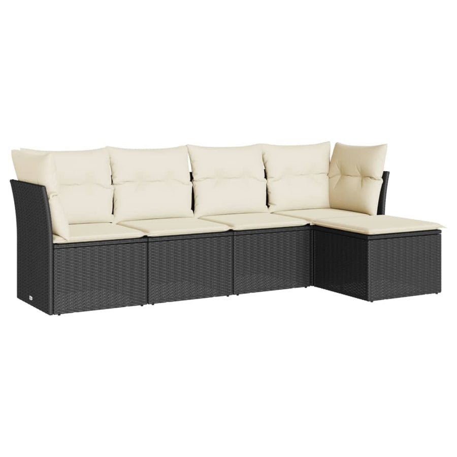 5-delige Loungeset met kussens poly rattan zwart Zwart en crème Zonder tafel