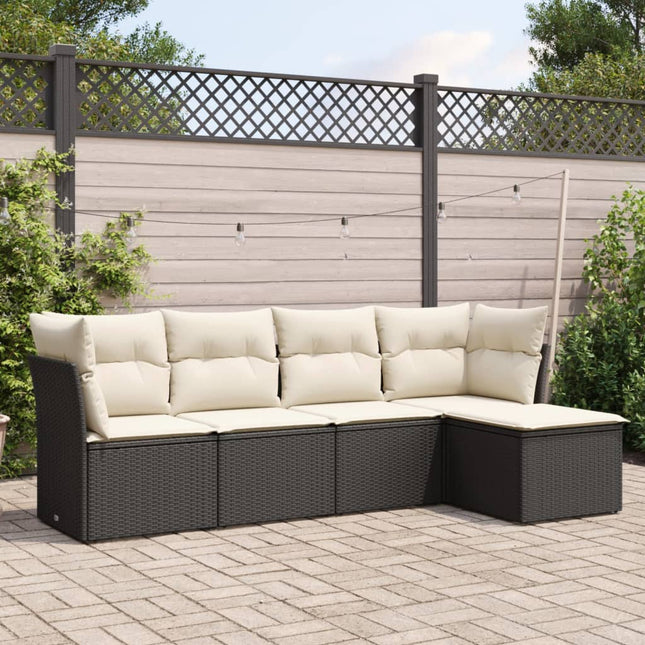 5-delige Loungeset met kussens poly rattan zwart Zwart en crème Zonder tafel