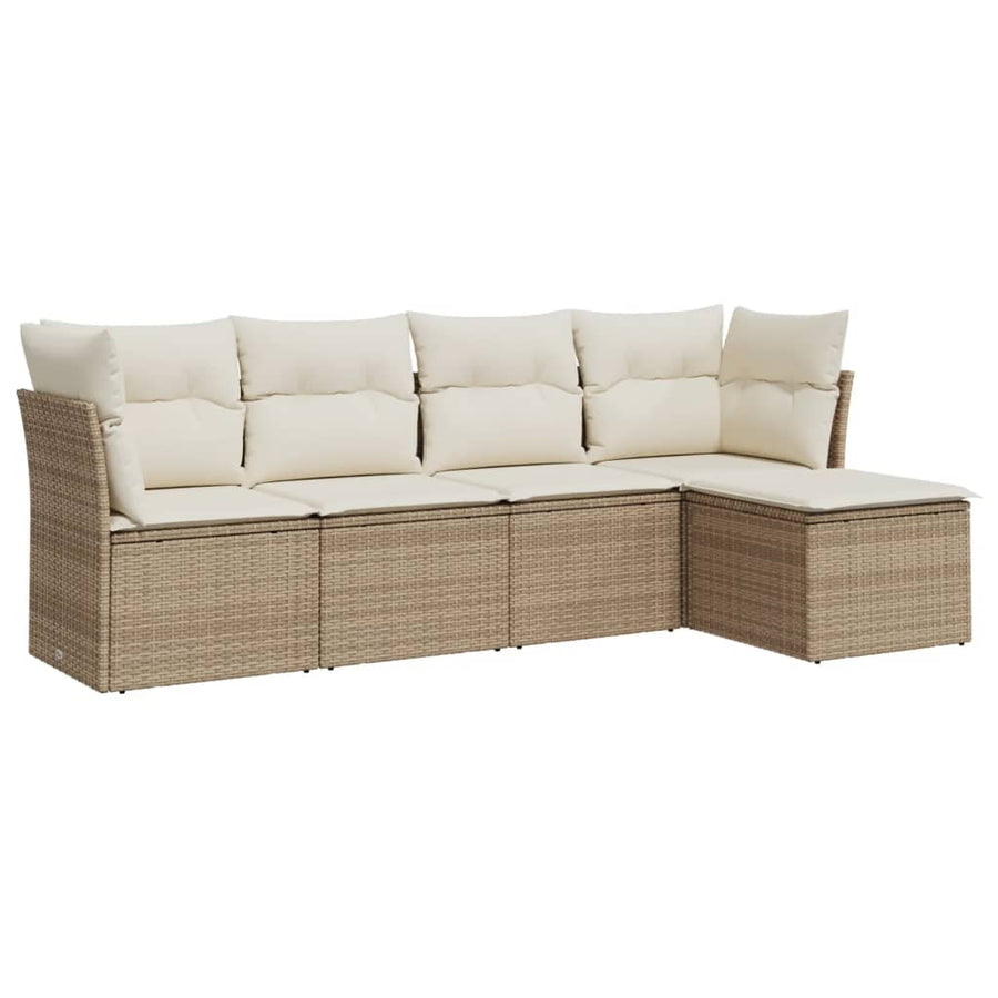 5-Delige Loungeset Met Kussens Poly Rattan Beige