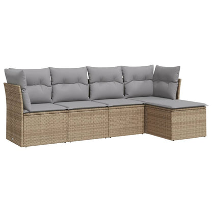 5-Delige Loungeset Met Kussens Poly Rattan Beige