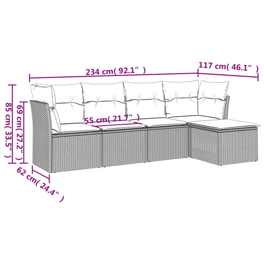 5-Delige Loungeset Met Kussens Poly Rattan Beige