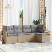 5-piece Lounge Set with Cushions Poly Rattan Beige
