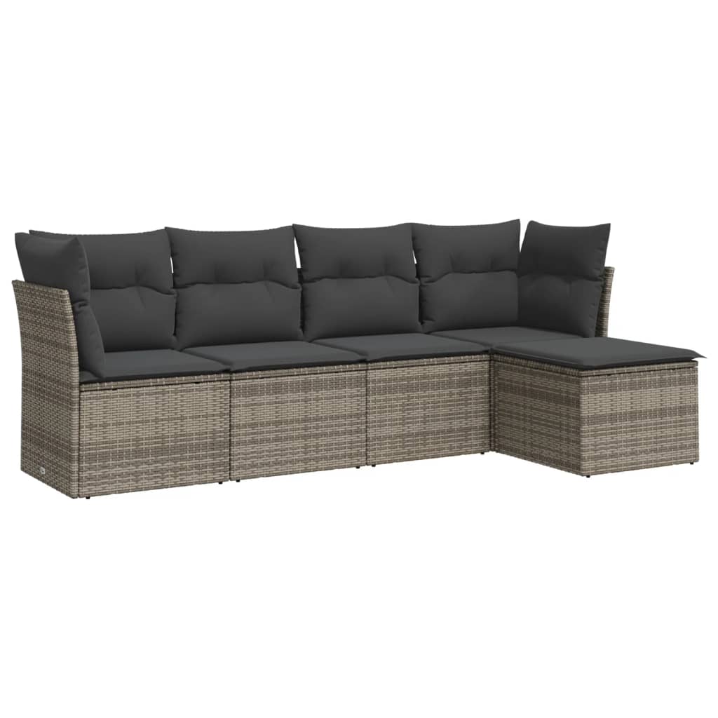 5-Delige Loungeset Met Kussens Poly Rattan Grijs