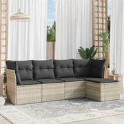 Loungeset 5-delig poly rattan lichtgrijs