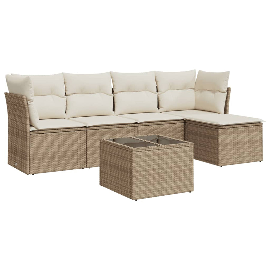 6-Delige Loungeset Met Kussens Poly Rattan Beige