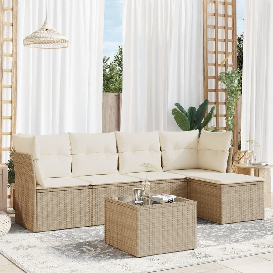 6-Delige Loungeset Met Kussens Poly Rattan Beige