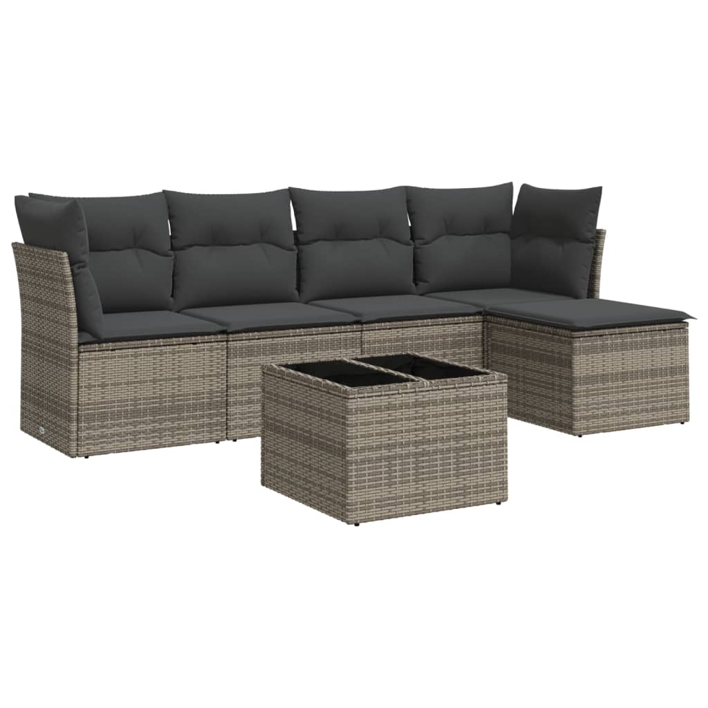 6-Delige Loungeset Met Kussens Poly Rattan Grijs