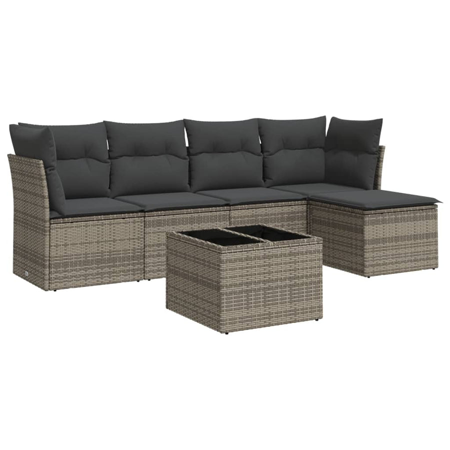 6-Delige Loungeset Met Kussens Poly Rattan Grijs