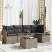 6-piece Lounge Set with Cushions Poly Rattan Grey