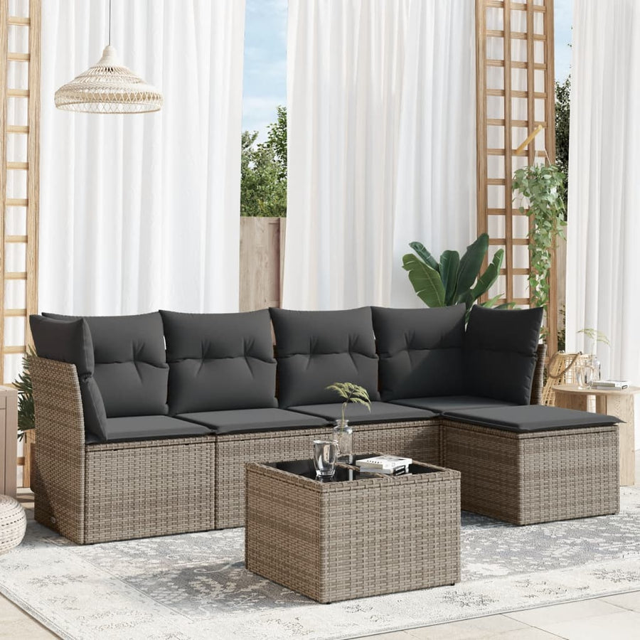 6-Delige Loungeset Met Kussens Poly Rattan Grijs
