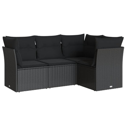 4-Delige Loungeset Met Kussens Poly Rattan Zwart