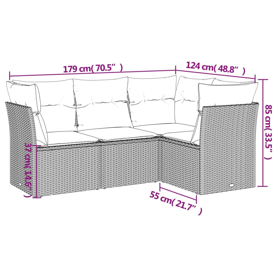 4-Delige Loungeset Met Kussens Poly Rattan Zwart