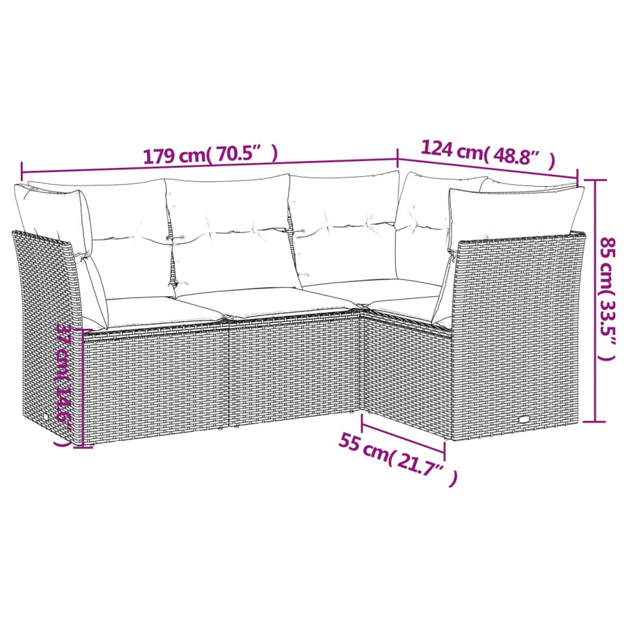 4-delige Loungeset met kussens poly rattan zwart 1 Zwart en crème