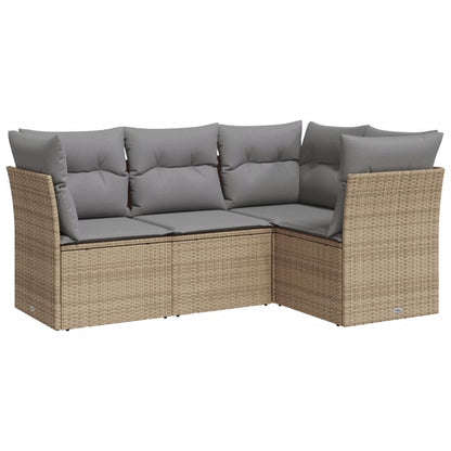 4-Delige Loungeset Met Kussens Poly Rattan Beige