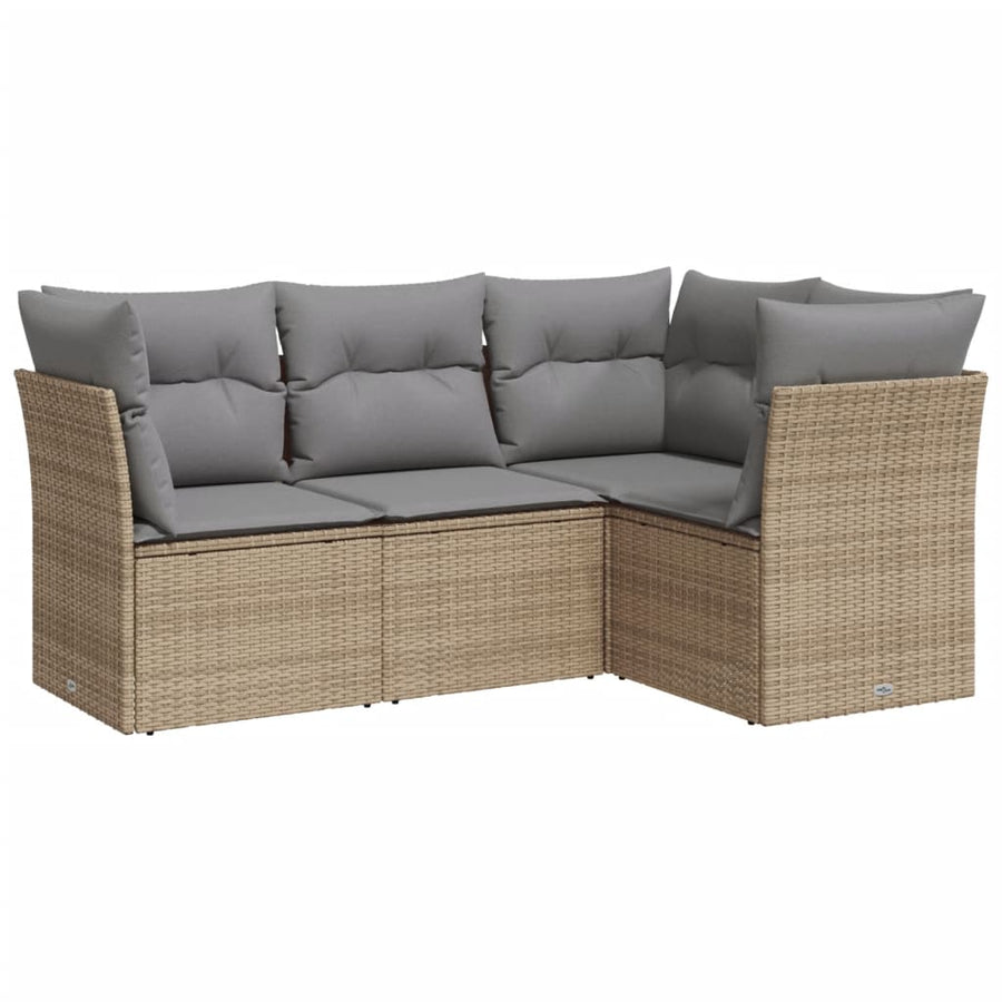 4-Delige Loungeset Met Kussens Poly Rattan Beige