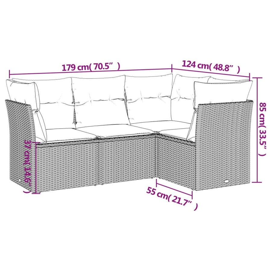 4-Delige Loungeset Met Kussens Poly Rattan Beige