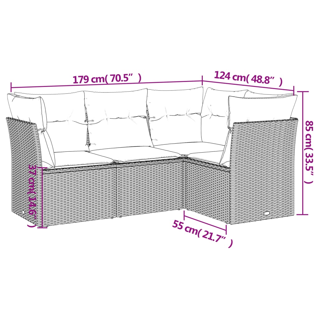 4-Delige Loungeset Met Kussens Poly Rattan Grijs