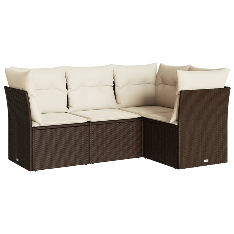 4-delige Loungeset met kussens poly rattan bruin 1 Bruin en crème