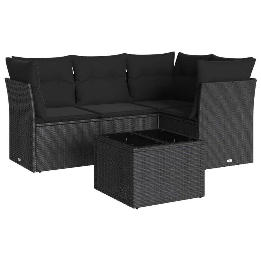 5-Delige Loungeset Met Kussens Poly Rattan Zwart