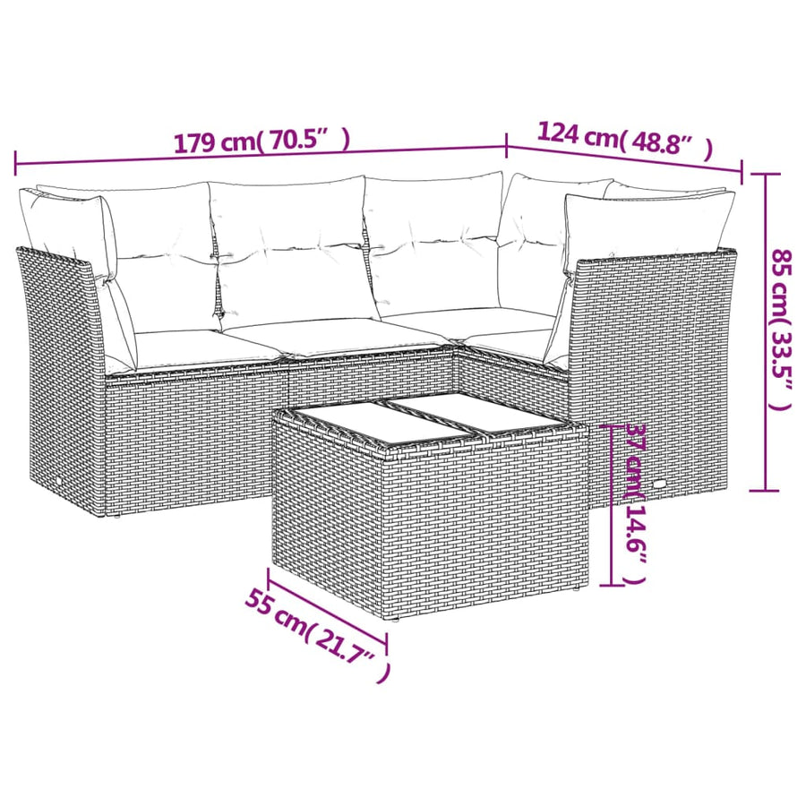 5-Delige Loungeset Met Kussens Poly Rattan Zwart