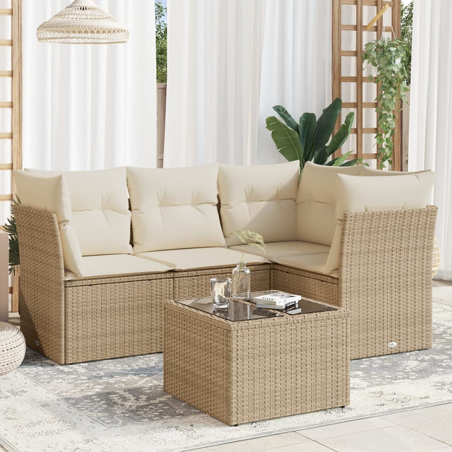 5-Delige Loungeset Met Kussens Poly Rattan Beige