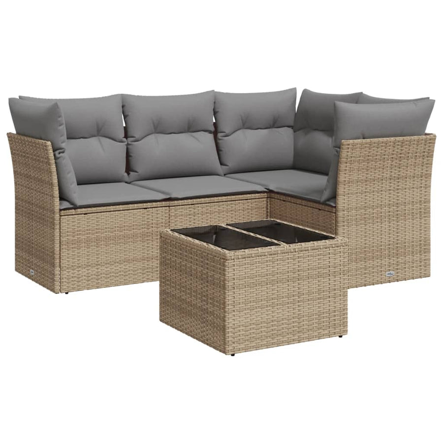 5-Delige Loungeset Met Kussens Poly Rattan Beige