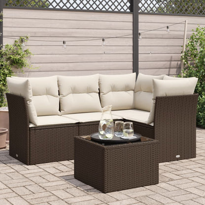 5-delige Loungeset met kussens poly rattan bruin