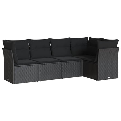 5-Delige Loungeset Met Kussens Poly Rattan Zwart
