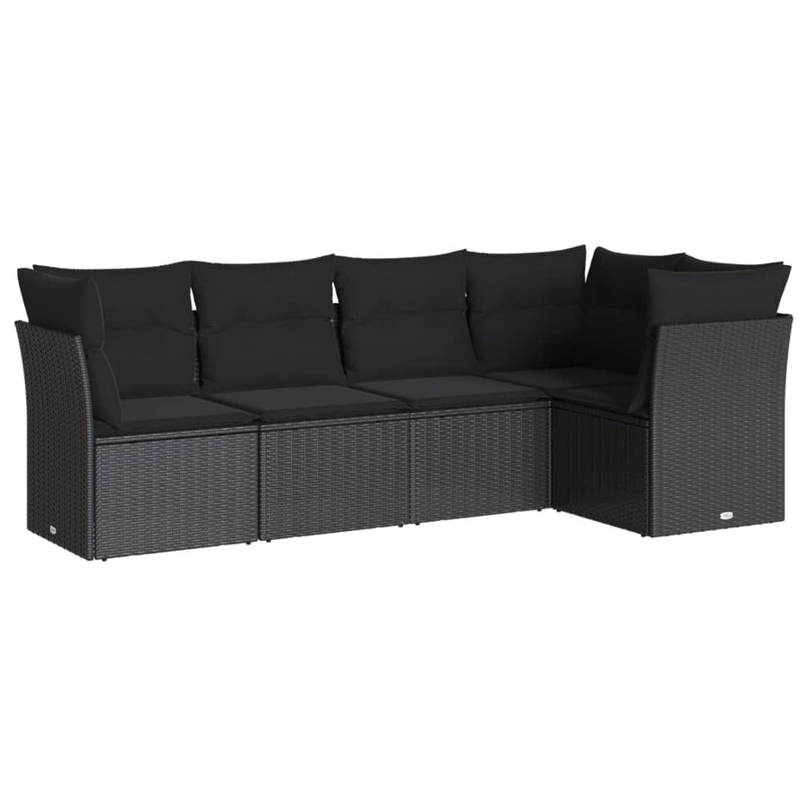 5-Delige Loungeset Met Kussens Poly Rattan Zwart