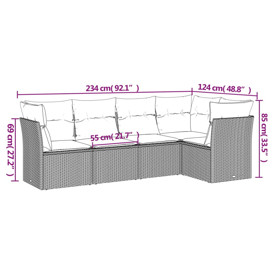 5-Delige Loungeset Met Kussens Poly Rattan Zwart