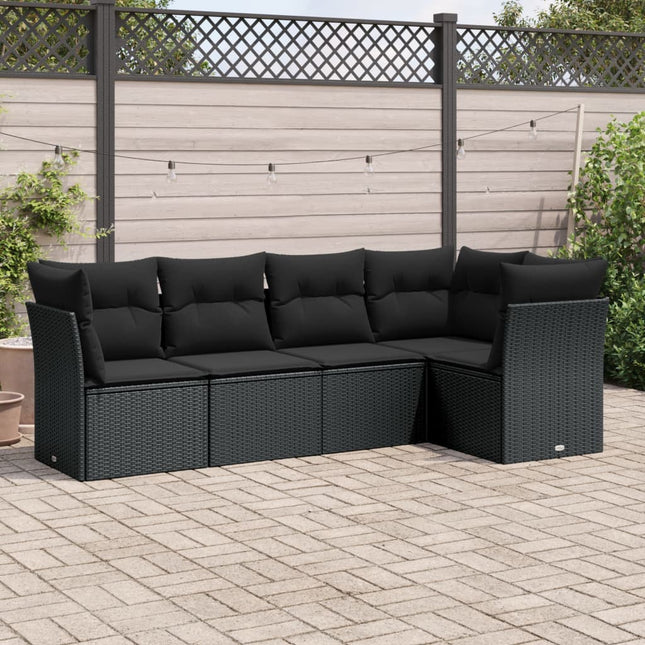 5-Delige Loungeset Met Kussens Poly Rattan Zwart