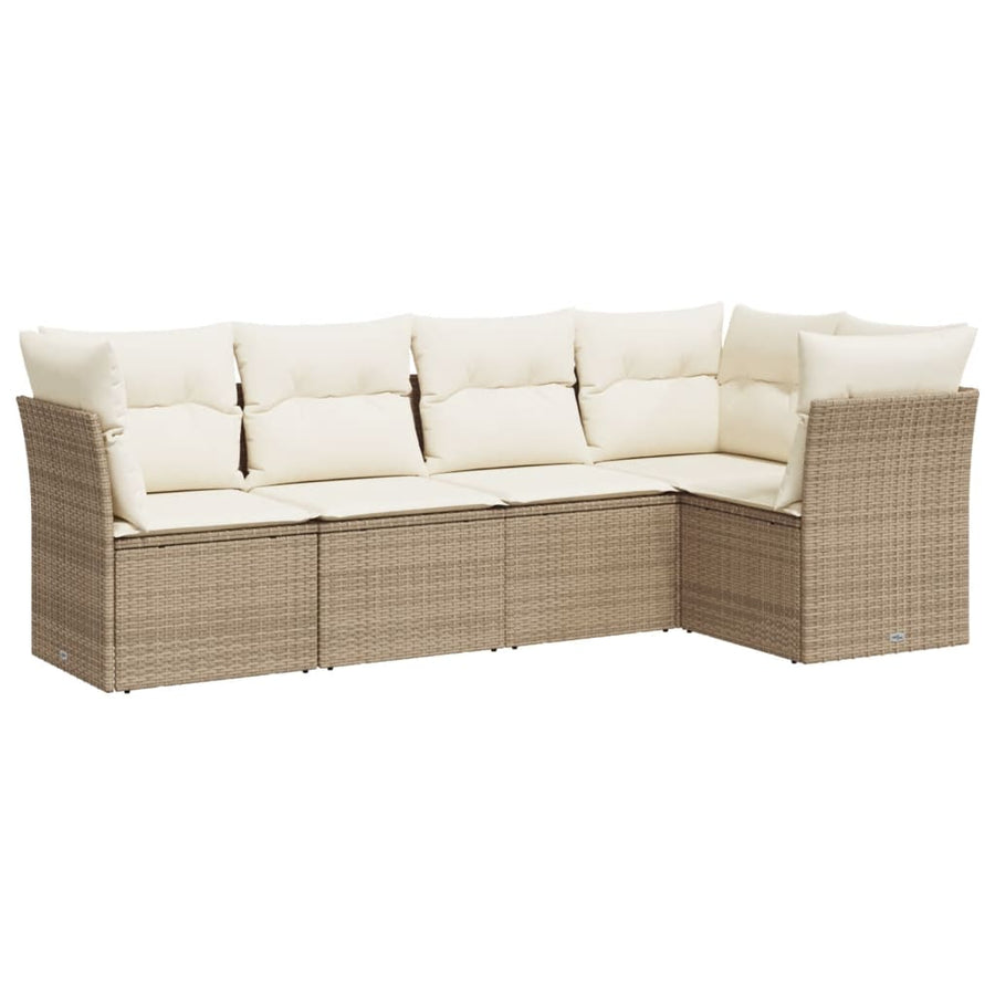 5-Delige Loungeset Met Kussens Poly Rattan Beige