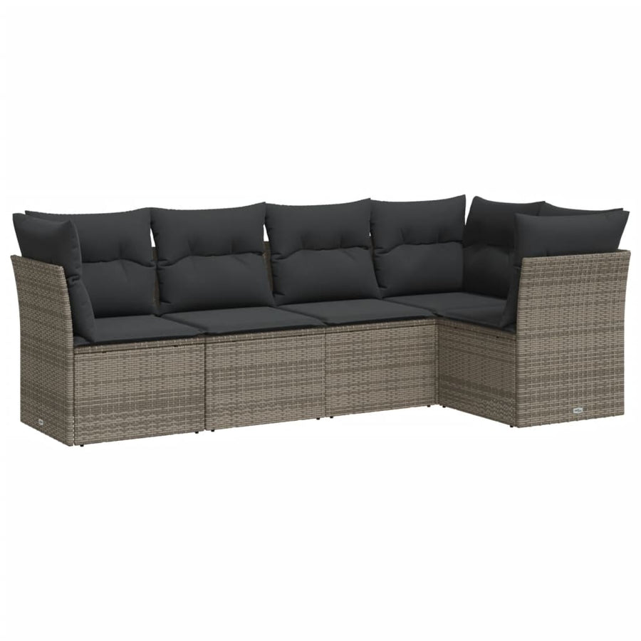 5-Delige Loungeset Met Kussens Poly Rattan Grijs