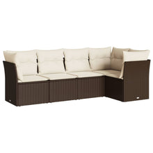 5-delige Loungeset met kussens poly rattan bruin 1 Bruin en crème