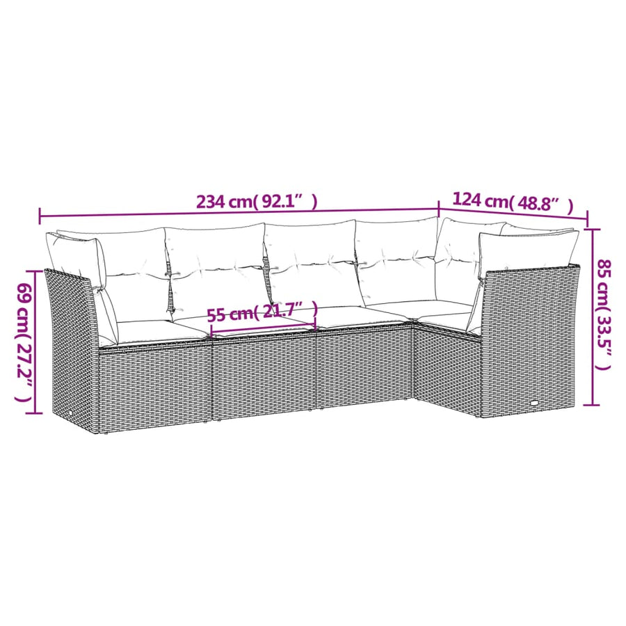 5-delige Loungeset met kussens poly rattan bruin 1 Bruin en crème