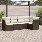 5-delige Loungeset met kussens poly rattan bruin 1 Bruin en crème