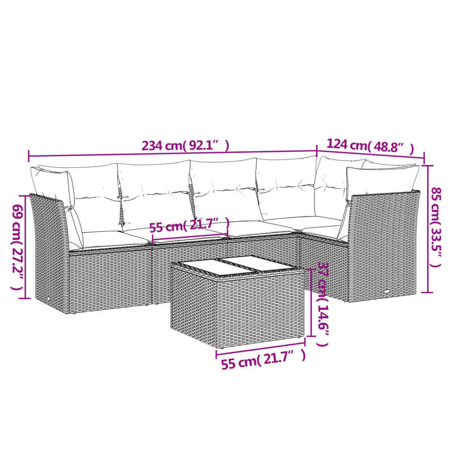 6-Delige Loungeset Met Kussens Poly Rattan Zwart