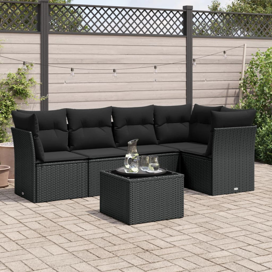 6-Delige Loungeset Met Kussens Poly Rattan Zwart