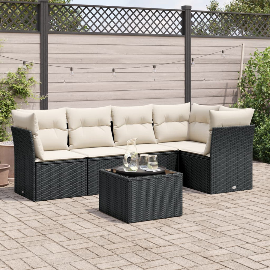 6-Delige Loungeset Met Kussens Poly Rattan Zwart