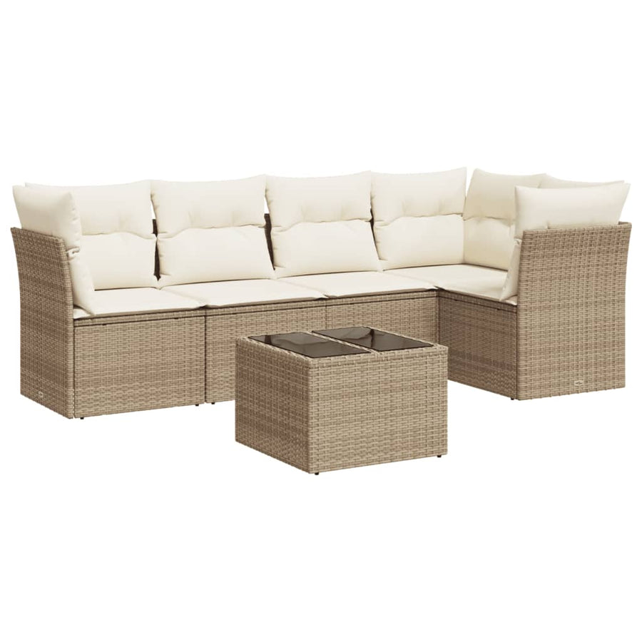 6-Delige Loungeset Met Kussens Poly Rattan Beige