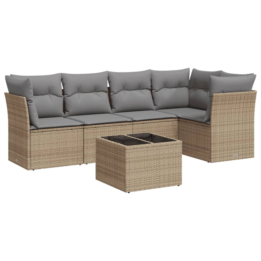 6-Delige Loungeset Met Kussens Poly Rattan Beige