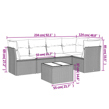 6-Delige Loungeset Met Kussens Poly Rattan Beige
