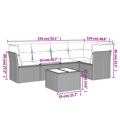 6-Delige Loungeset Met Kussens Poly Rattan Grijs