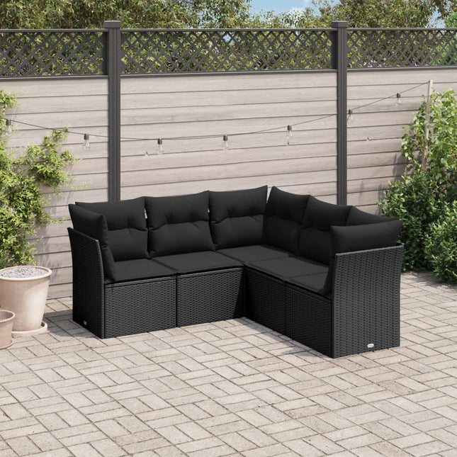 5-Delige Loungeset Met Kussens Poly Rattan Zwart